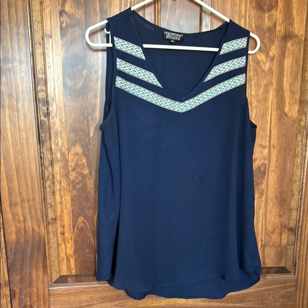 Navy Blue Geometric Trim Sleeveless Top from Paper Moon & Stitch Fix